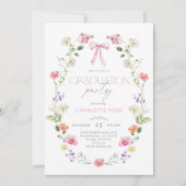 Wildlfower Graduation party Pink Bow Einladung (Vorderseite)