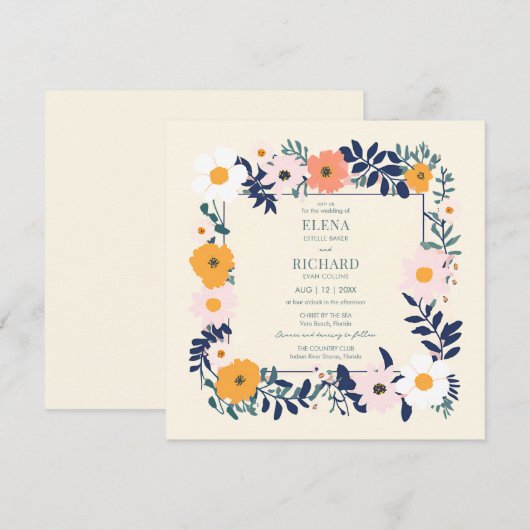 Wildlfower Spring Wedding Einladung (Vorne/Hinten)