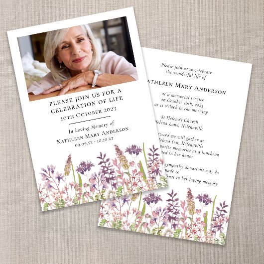 Wildlfowers Beerdigung Gedenkfeier zum Leben Einladung