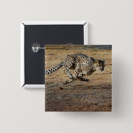 Wildlife Cheetah Running Foto Button (Vorne & Hinten)