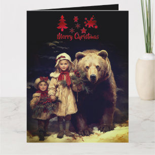 Wildlife Children Bären Weihnachten Vintager Urlau Karte