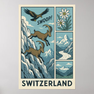 Wildlife-Comic Schweizer Alpen Poster