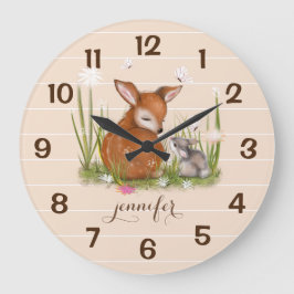 Wildlife Fawn Bunny Butterfly Nature Wall Clock Große Wanduhr