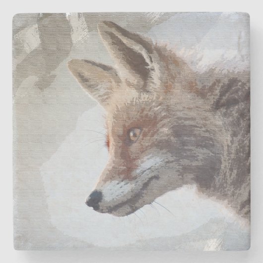 Wildlife Fox Portrait Nature Neutral Stone Coaster Steinuntersetzer (Vorderseite)