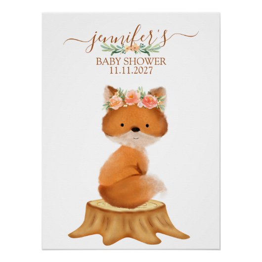 Wildlife Fuchs und Blumen Babyparty Poster (Vorderseite)