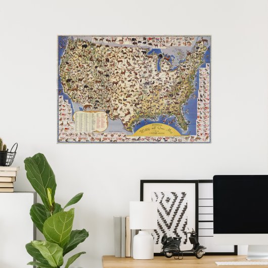 Wildlife & Game Map der Vereinigten Staaten Poster (Heimbüro)