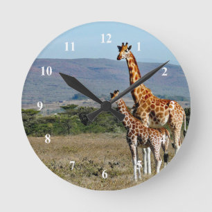 Wildlife Giraffe Mutter und Baby Foto Runde Wanduhr