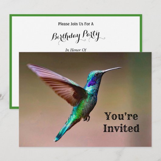 Wildlife Green Hummingbird Foto Geburtstag Einladung (Vorne/Hinten)