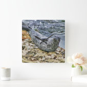 Wildlife Harbour Siegel Schwanz Talking Sun Bather Quadratische Wanduhr (Zuhause)