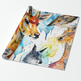 Wildlife Harmony Watercolor Collage Geschenkpapier