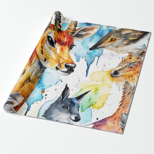 Wildlife Harmony Watercolor Collage Geschenkpapier (Ungerollt)