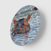 Wildlife Hippo Water Foto Runde Wanduhr (Winkel)