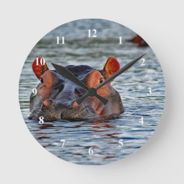 Wildlife Hippo Water Foto Runde Wanduhr