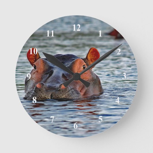 Wildlife Hippo Water Foto Runde Wanduhr (Vorderseite)