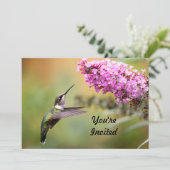 Wildlife Hummingbird Floral Foto Geburtstag Einladung (Stehend Vorderseite)