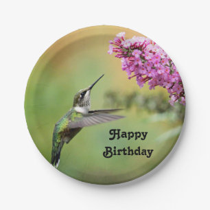 Wildlife Hummingbird Floral Foto Geburtstag Pappteller