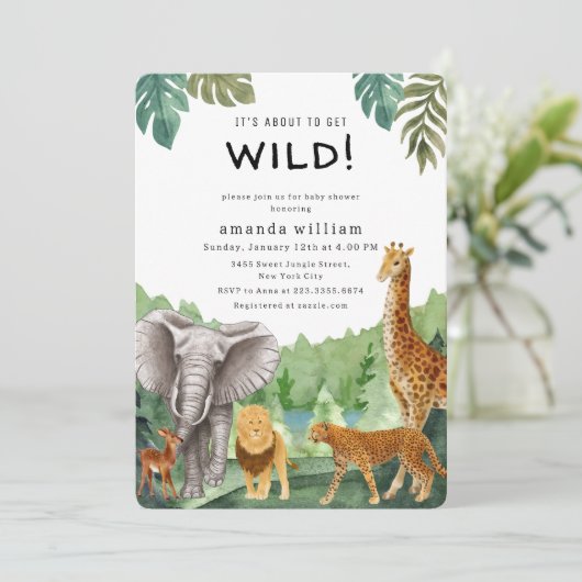 Wildlife Jungle Sarafi Animals Forest Baby Shower  Einladung (Stehend Vorderseite)