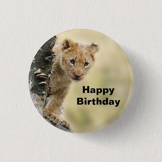 Wildlife Lion Cub Foto Geburtstag Button (Vorderseite)