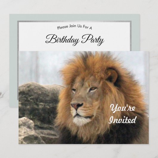 Wildlife Lion Foto Birthday Einladung (Vorne/Hinten)