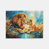 Wildlife Lion Lioness Fantasy Romantische Kunst Fleecedecke (Vorderseite (Horizontal))