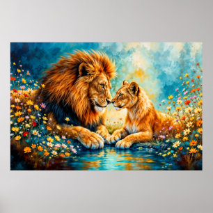 Wildlife Lion Lioness Fantasy Romantische Kunst Poster