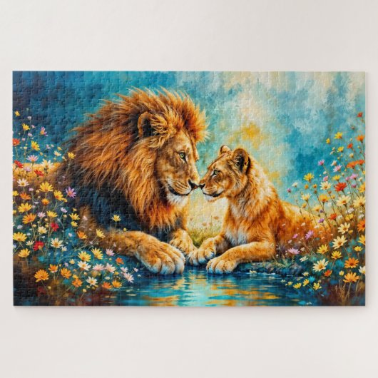 Wildlife Lion Lioness Fantasy Romantische Kunst Puzzle (Horizontal)