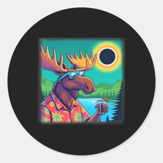 Wildlife Moose Watching Solar Eclipse Runder Aufkleber (Vorderseite)