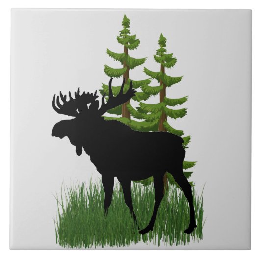 Wildlife Nature Elche Silhouette Keramik Tile Fliese (Vorderseite)