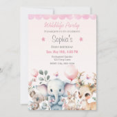 Wildlife Niedlicher Tiere Rosa Geburtstagsparty Einladung (Vorderseite)