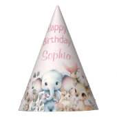 Wildlife Niedlicher Tiere Rosa Geburtstagsparty Partyhütchen (Vorderseite)