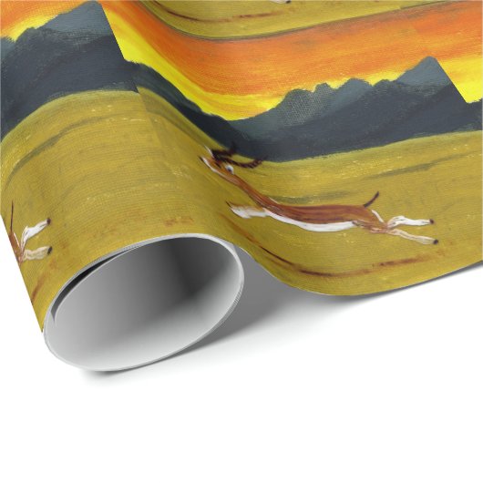 Wildlife Pattern Sunset Gazelle Running Geschenkpapier (Rolleneckpunkt)