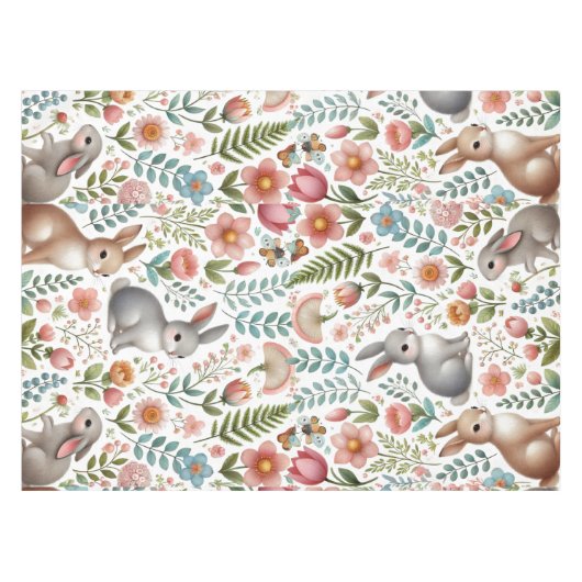 Wildlife Rabbit Pink Floral Pattern Tablecloth Tischdecke (Vorderseite (Horizontal))