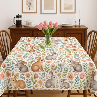 Wildlife Rabbit Pink Floral Pattern Tablecloth Tischdecke