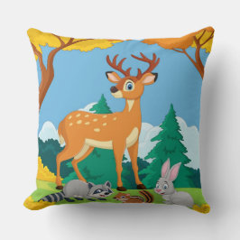 Wildlife Raccoon Chipmunk Rabbit Deer Fall Landsca Kissen