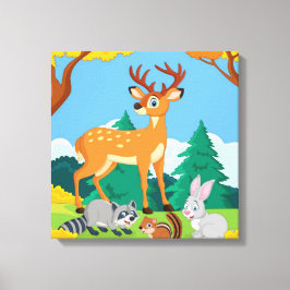 Wildlife Raccoon Chipmunk Rabbit Deer Fall Landsca Leinwanddruck