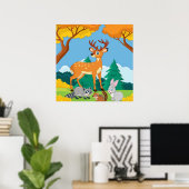 Wildlife Raccoon Chipmunk Rabbit Deer Fall Landsca Poster (Heimbüro)