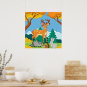 Wildlife Raccoon Chipmunk Rabbit Deer Fall Landsca Poster (Küche)