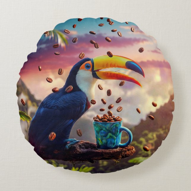 WILDLIFE RAINFOREST TOUCAN RUNDES KISSEN (Vorderseite)