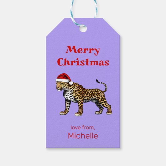 Wildlife Safari Animal Leopard Weihnachtsmannmütze Geschenkanhänger (Vorderseite)
