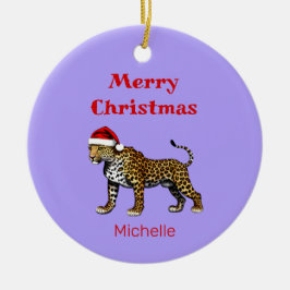 Wildlife Safari Animal Leopard Weihnachtsmannmütze Keramik Ornament