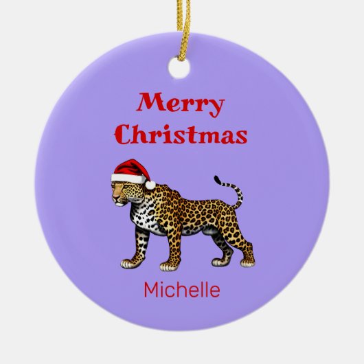 Wildlife Safari Animal Leopard Weihnachtsmannmütze Keramik Ornament (Vorne)