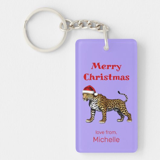 Wildlife Safari Animal Leopard Weihnachtsmannmütze Schlüsselanhänger (Vorderseite)