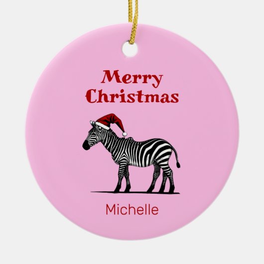 Wildlife Safari Tier Zebra Weihnachtsmannmütze Wei Keramik Ornament (Vorne)