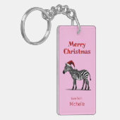 Wildlife Safari Tier Zebra Weihnachtsmannmütze Wei Schlüsselanhänger (Vorderseite links)