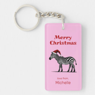 Wildlife Safari Tier Zebra Weihnachtsmannmütze Wei Schlüsselanhänger