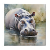Wildlife Serenity Watercolor Hippo Fliese (Vorderseite)