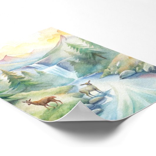 : Wildlife Symphony - Watercolor Harmony Poster (Ecke)