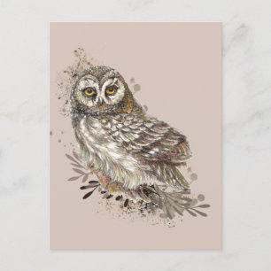 Wildlife Water Art Nature, Owl, Bird, Postkarte