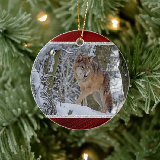 Wildlife Wolf Snow Foto Keramik Ornament (Baum)