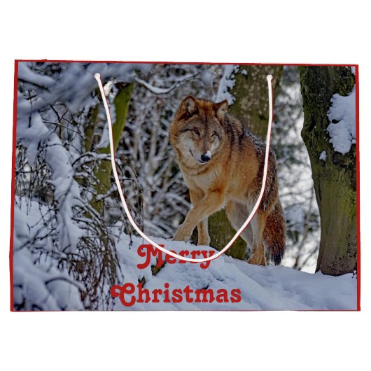 Wildlife Wolf Snow Foto Weihnachten Große Geschenktüte (Rückseite)